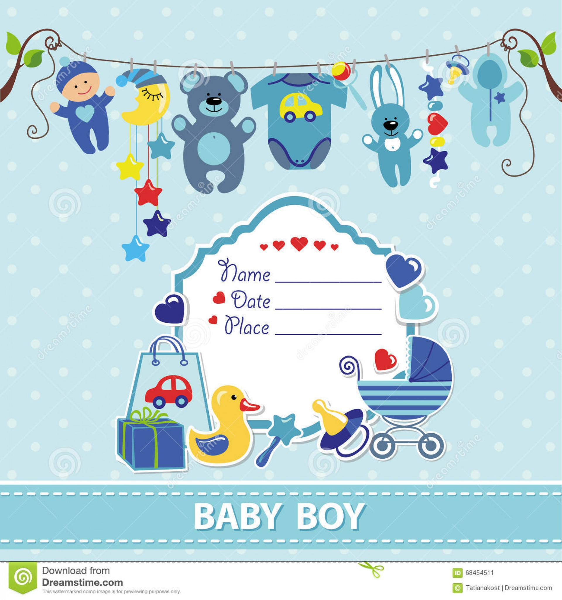 015 New Born Baby Boy Card Shower Invitation Template Flat Elements - Baby Shower Cards Online Free Printable