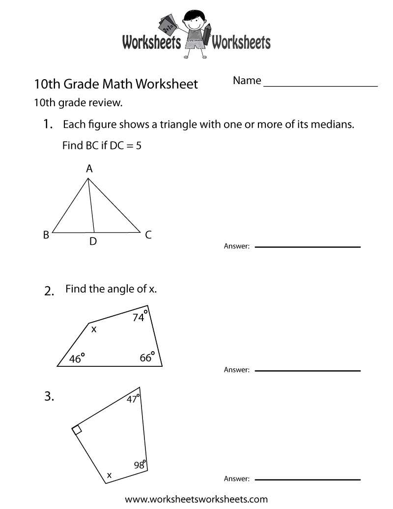 10Th Grade Math Review Worksheet Printable | Math Tutoring - Free Printable Portuguese Worksheets