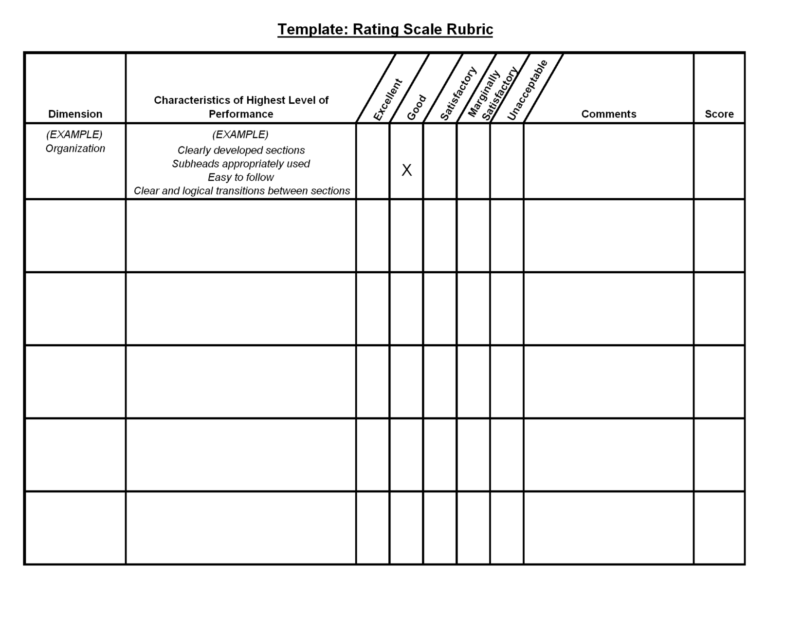 Free Printable Blank Rubrics