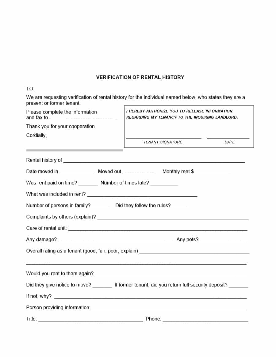 29 Rental Verification Forms (For Landlord Or Tenant) - Template Archive - Free Printable Landlord Forms