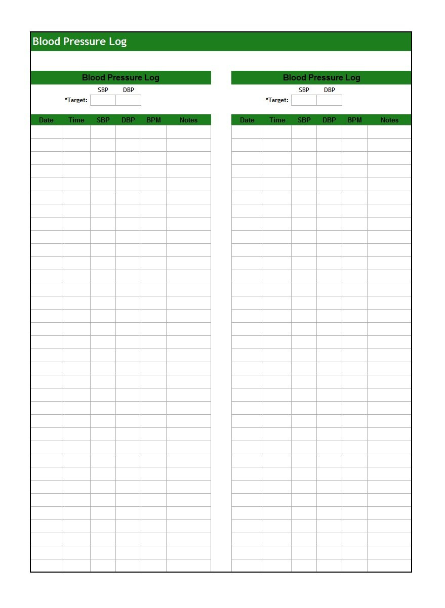 blood pressure log sheet printable