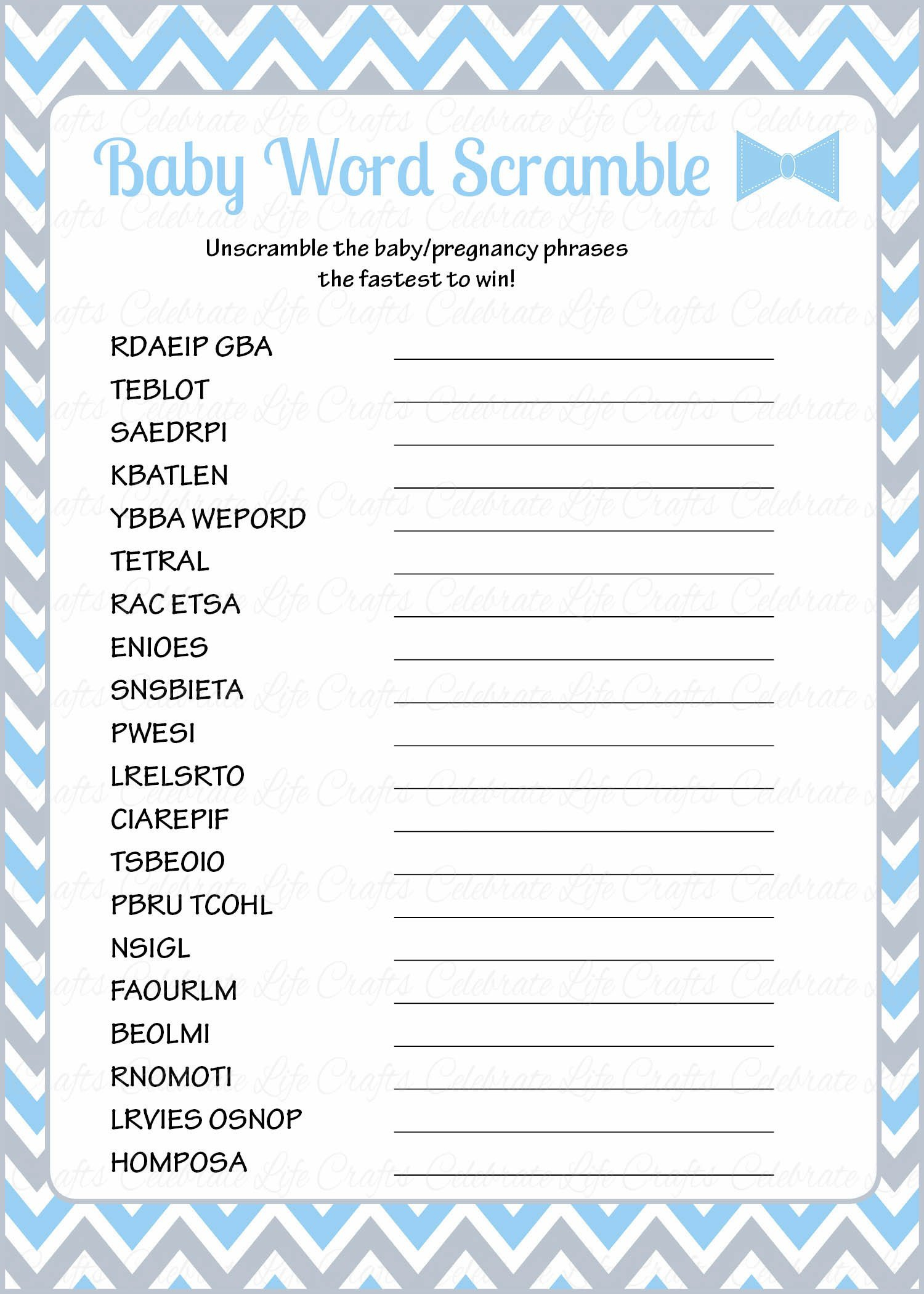 Free Printable Baby Shower Games Word Scramble - Free Printable