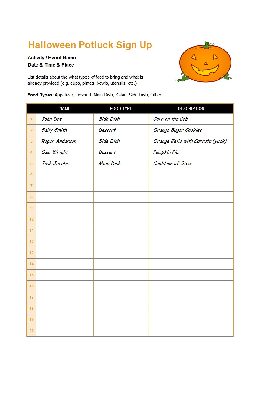38 Best Potluck Sign-Up Sheets (For Any Occasion) - Template Lab - Free Printable Sign Up Sheets For Potlucks
