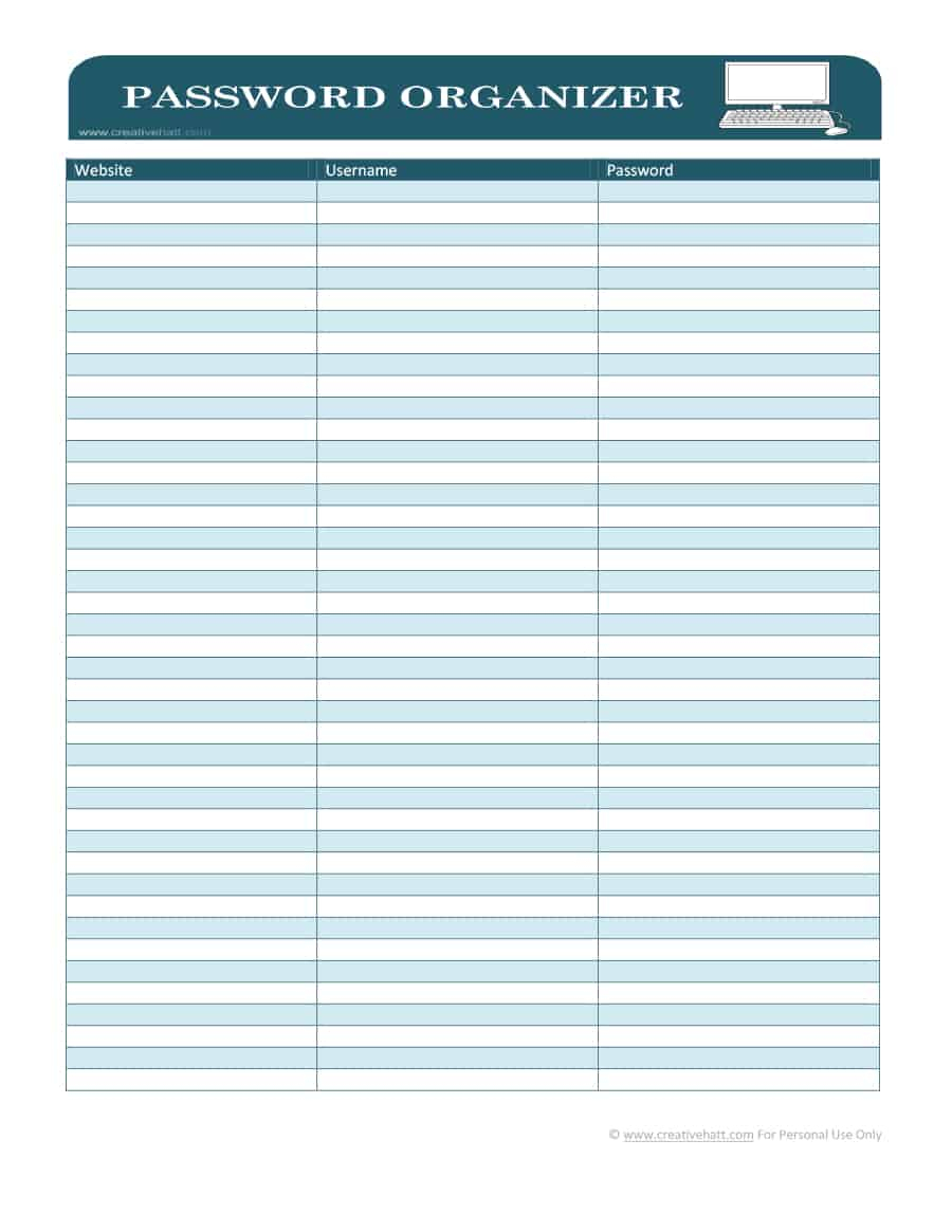 39 Best Password List Templates (Word, Excel &amp;amp; Pdf) ᐅ Template Lab - Free Printable Password Organizer