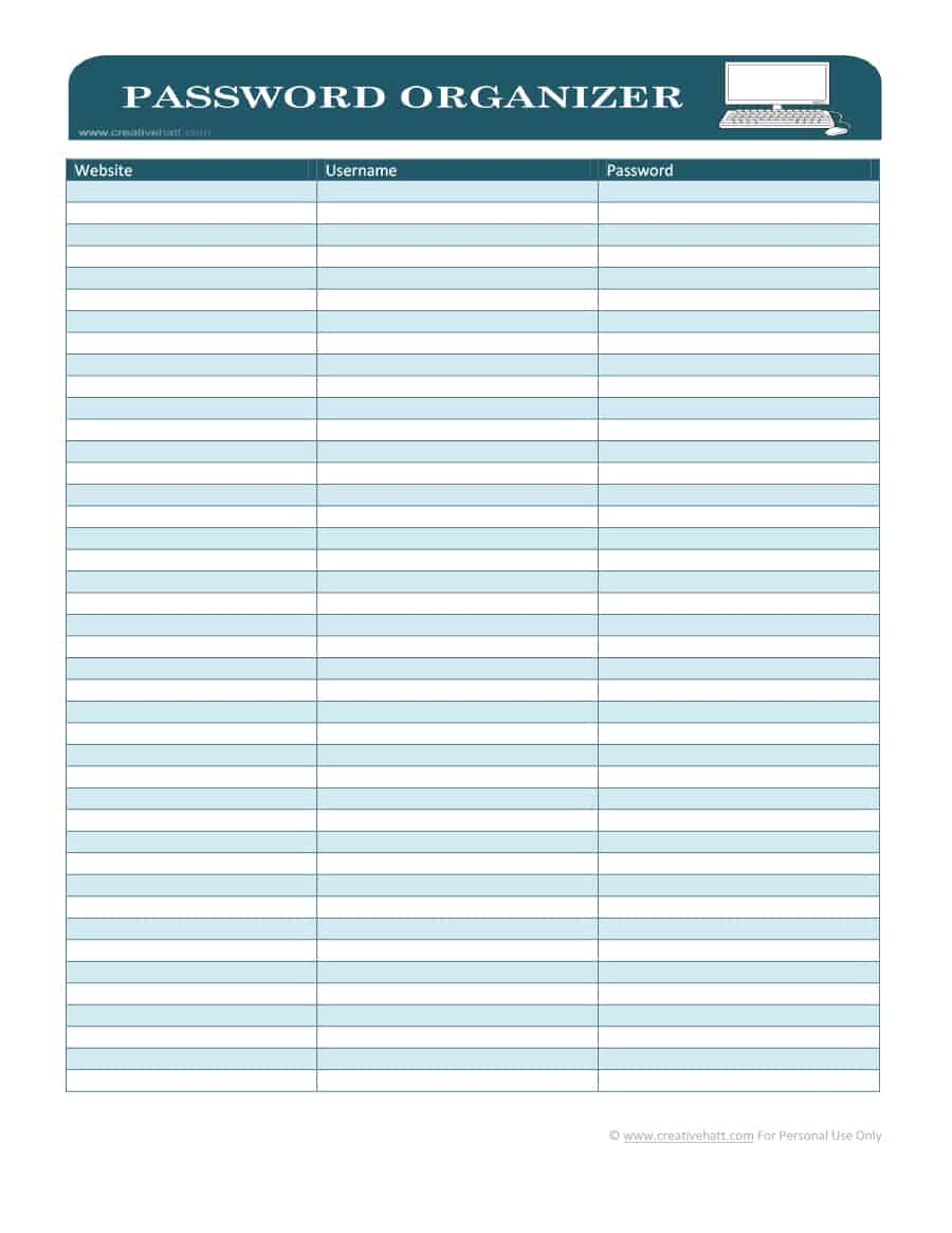 39 Best Password List Templates (Word, Excel &amp;amp; Pdf) - Template Lab - Free Printable Password Keeper