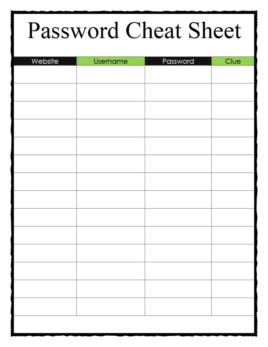 39 Best Password List Templates (Word, Excel &amp;amp; Pdf) - Template Lab - Free Printable Password List