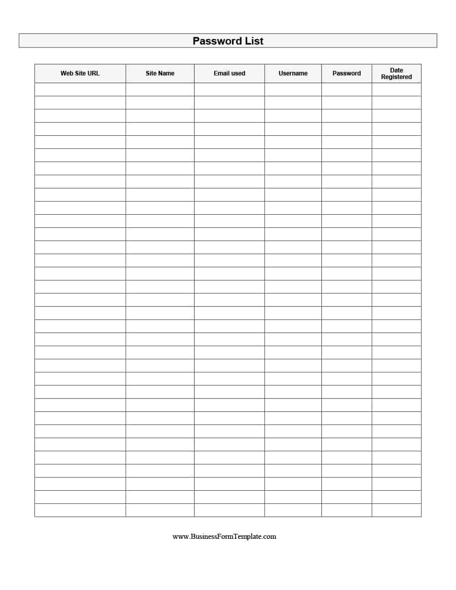 39 Best Password List Templates (Word, Excel &amp;amp; Pdf) - Template Lab - Free Printable Password Log