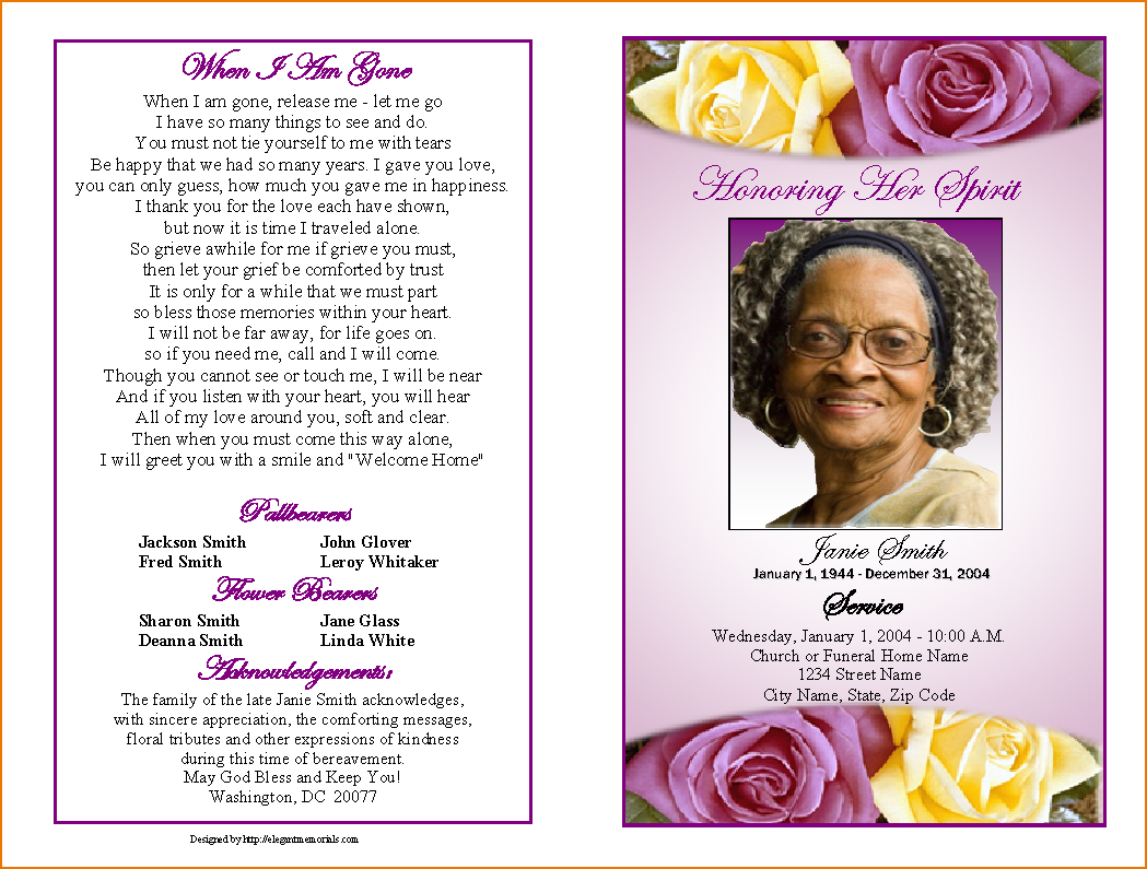 4+ Funeral Programs Template | Teknoswitch - Free Printable Funeral Programs