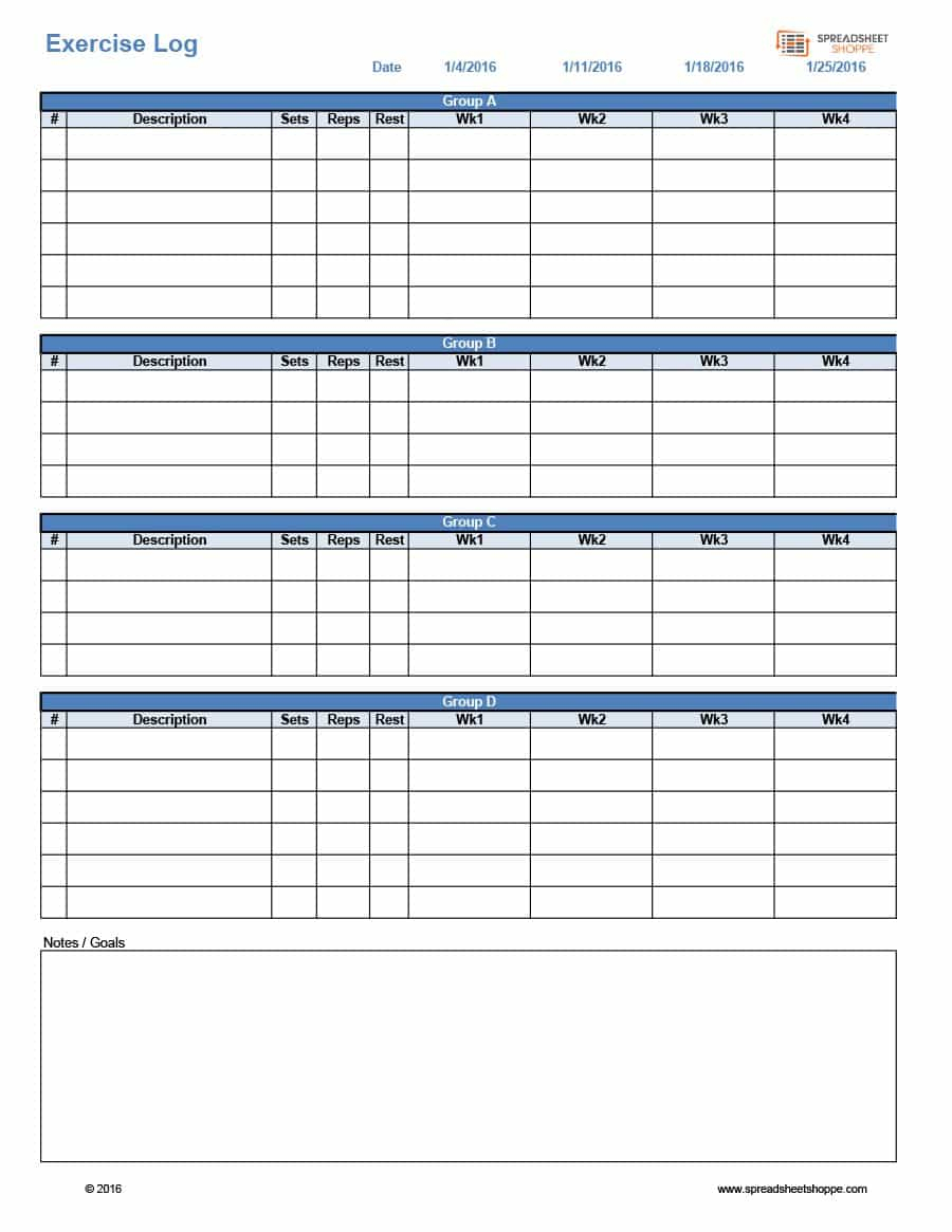 40+ Effective Workout Log &amp;amp; Calendar Templates - Template Lab - Free Printable Workout Log Sheets