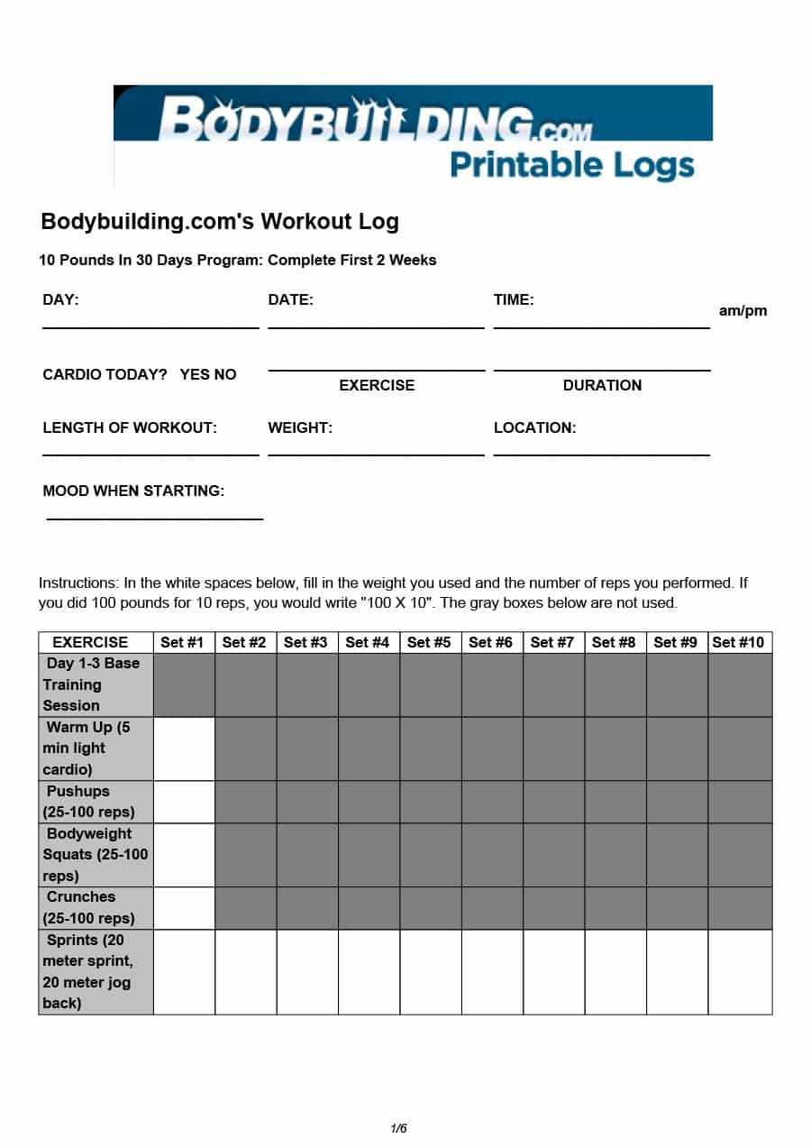 40+ Effective Workout Log &amp;amp; Calendar Templates - Template Lab - Free Printable Workout Log Template