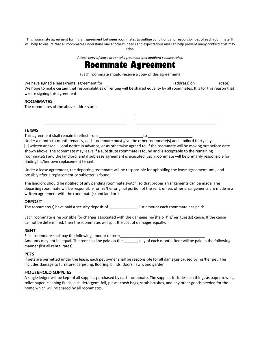 40+ Free Roommate Agreement Templates &amp;amp; Forms (Word, Pdf) - Free Printable Room Rental Agreement Forms