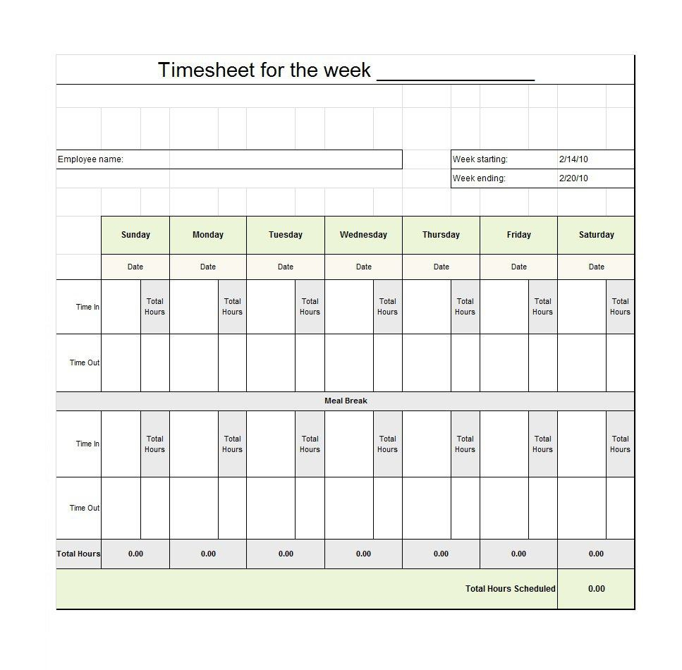 40 Free Timesheet / Time Card Templates ᐅ Template Lab - Free Printable Blank Time Sheets