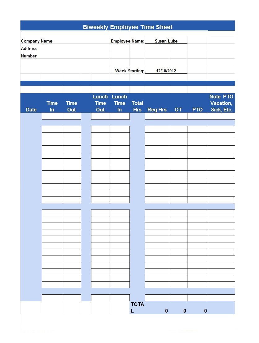 40 Free Timesheet / Time Card Templates - Template Lab - Monthly Timesheet Template Free Printable