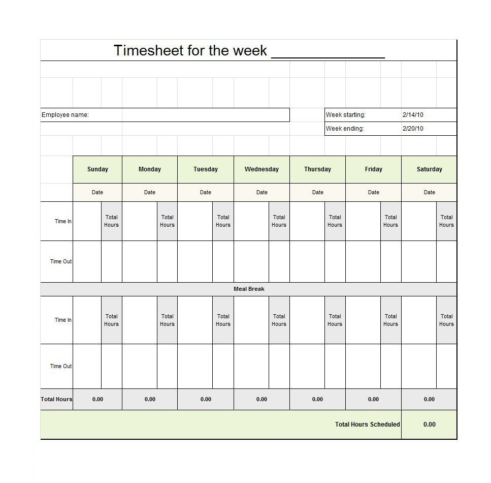 40 Free Timesheet / Time Card Templates - Template Lab - Time Card Templates Free Printable