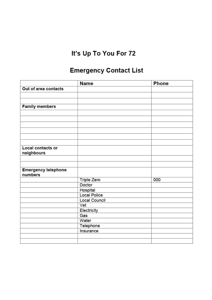 40 Phone &amp;amp; Email Contact List Templates [Word, Excel] - Template Lab - Free Printable Emergency Phone List