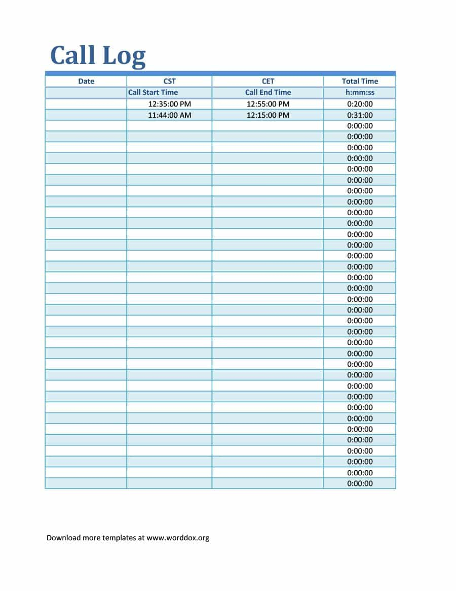 40+ Printable Call Log Templates In Microsoft Word And Excel - Free Printable Call Log Template