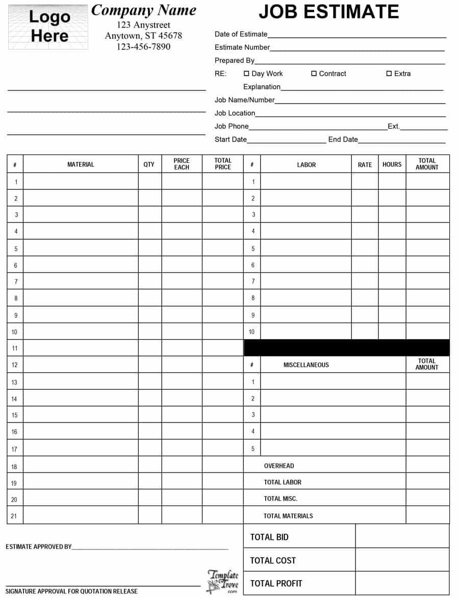 44 Free Estimate Template Forms [Construction, Repair, Cleaning] - Free Printable Estimate Forms