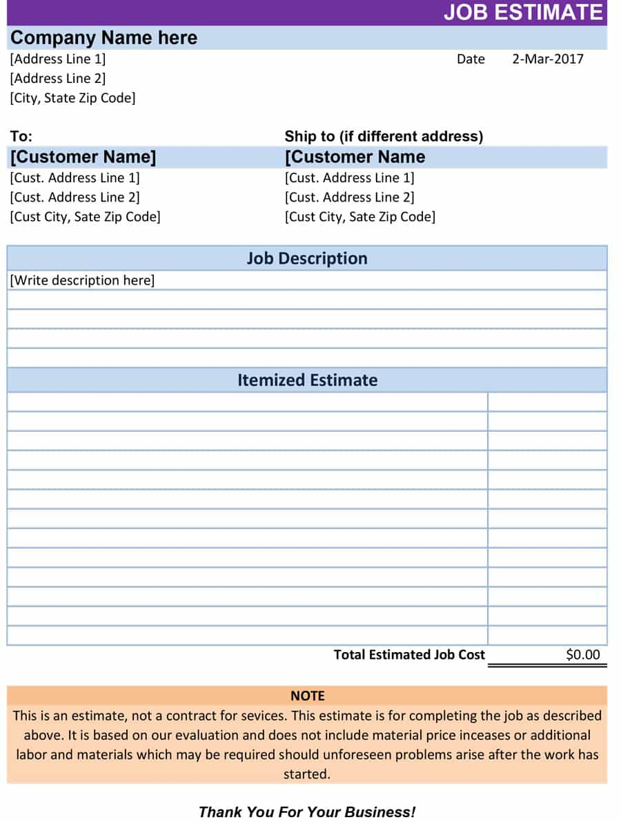 44 Free Estimate Template Forms [Construction, Repair, Cleaning] - Free Printable Job Quote Forms