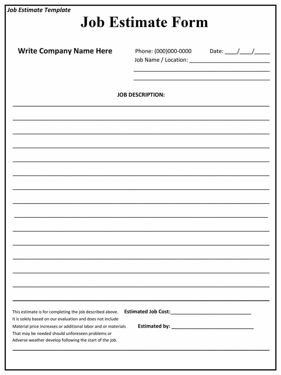 44 Free Estimate Template Forms [Construction, Repair, Cleaning] - Free Printable Job Quote Forms