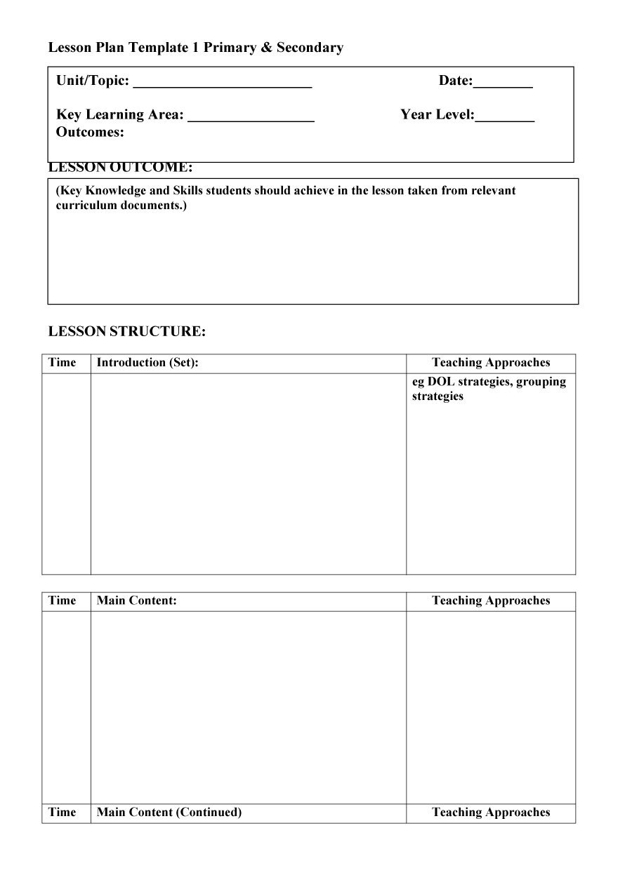 44 Free Lesson Plan Templates [Common Core, Preschool, Weekly] - Free Printable Lesson Plan Template