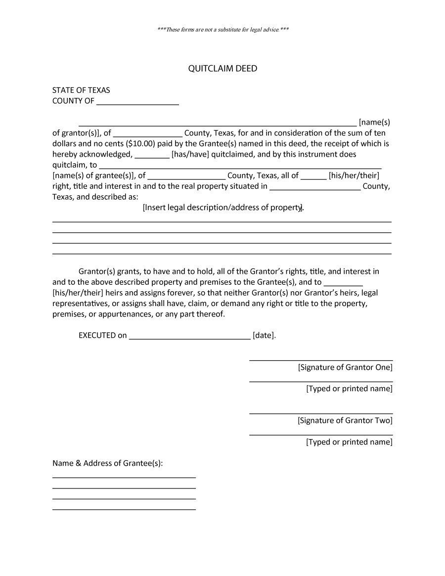 46 Free Quit Claim Deed Forms &amp;amp; Templates - Template Lab - Free Printable Quit Claim Deed Form