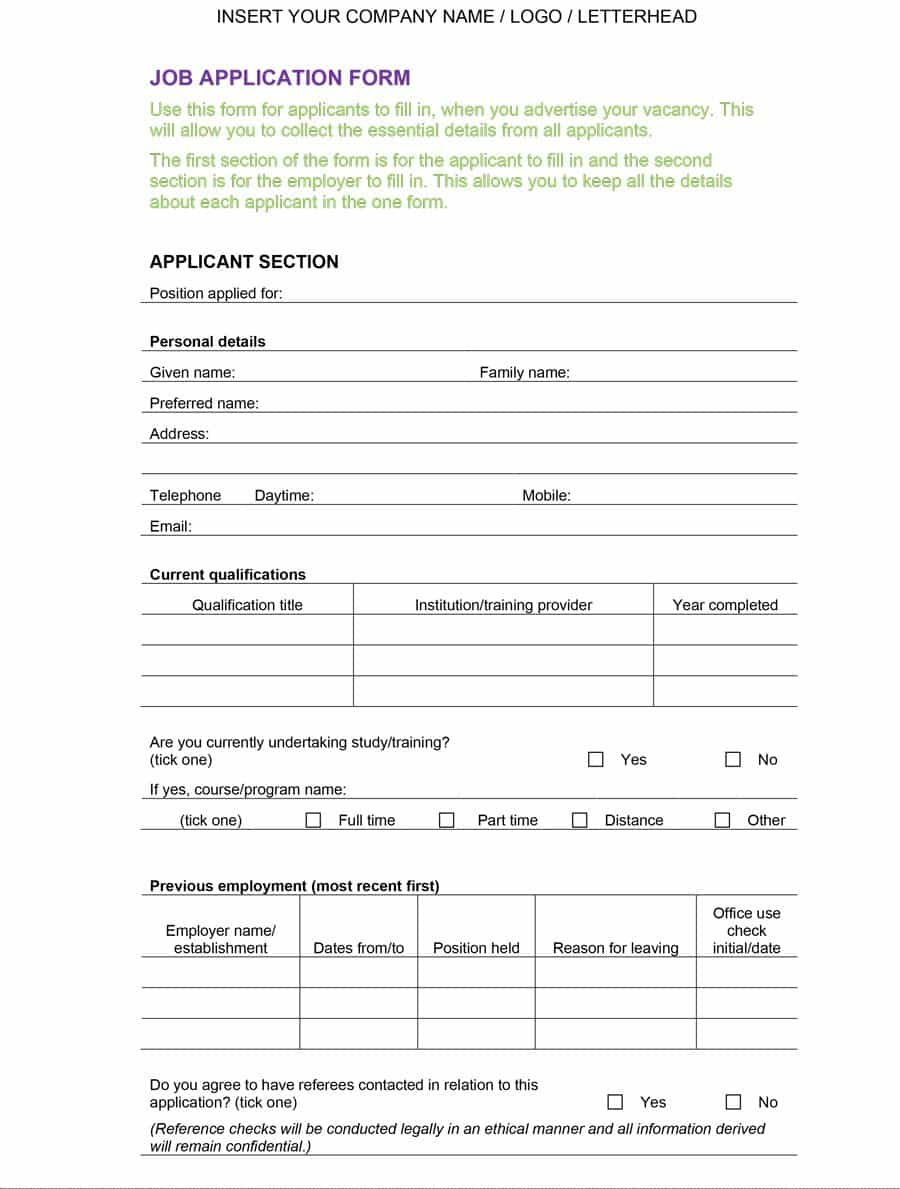 50 Free Employment / Job Application Form Templates [Printable] ᐅ - Free Printable Job Application