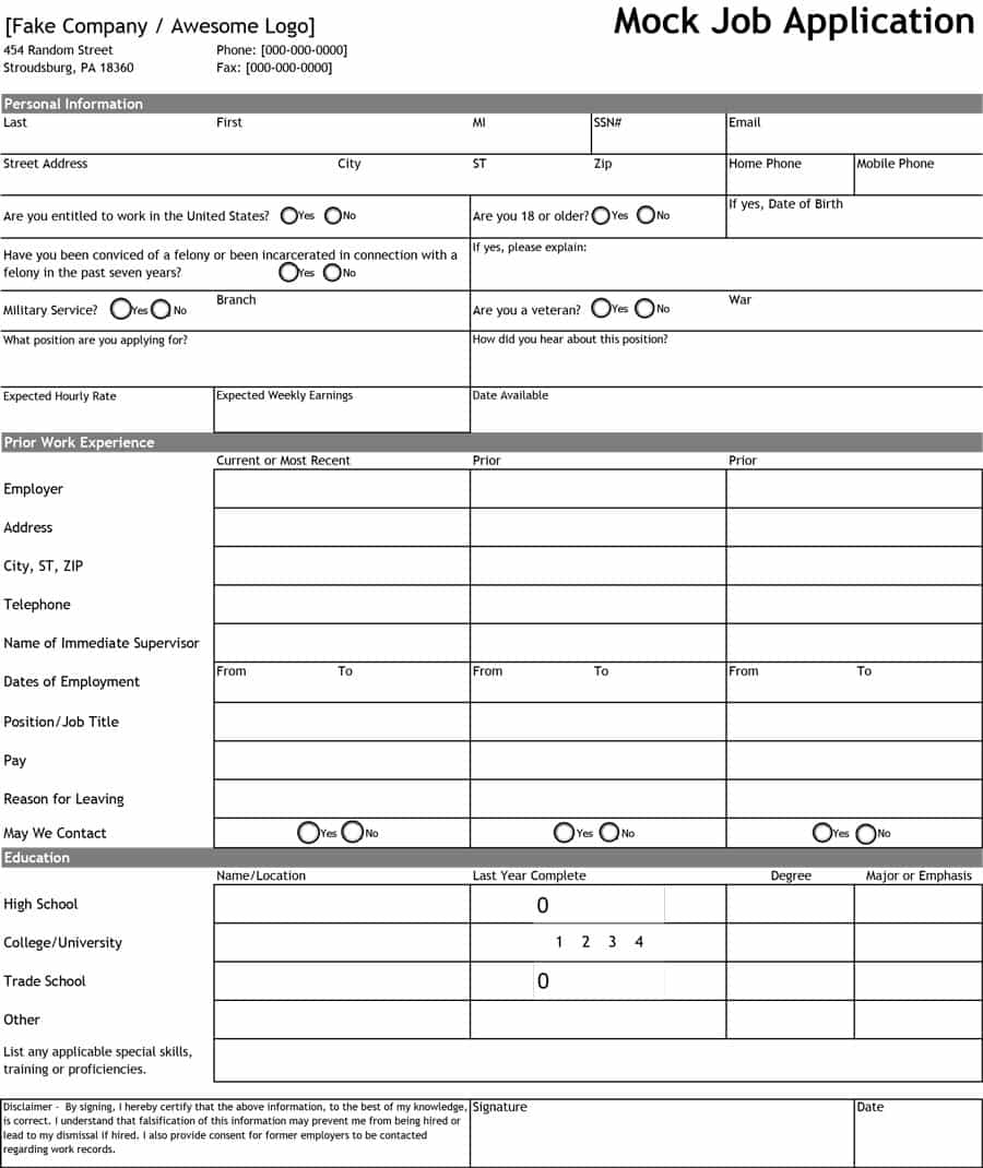 50 Free Employment / Job Application Form Templates [Printable] ᐅ - Free Printable Job Applications Online