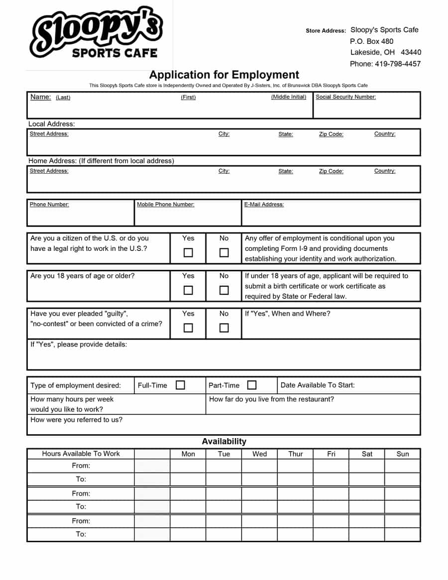 50 Free Employment / Job Application Form Templates [Printable - Free Printable Employment Application