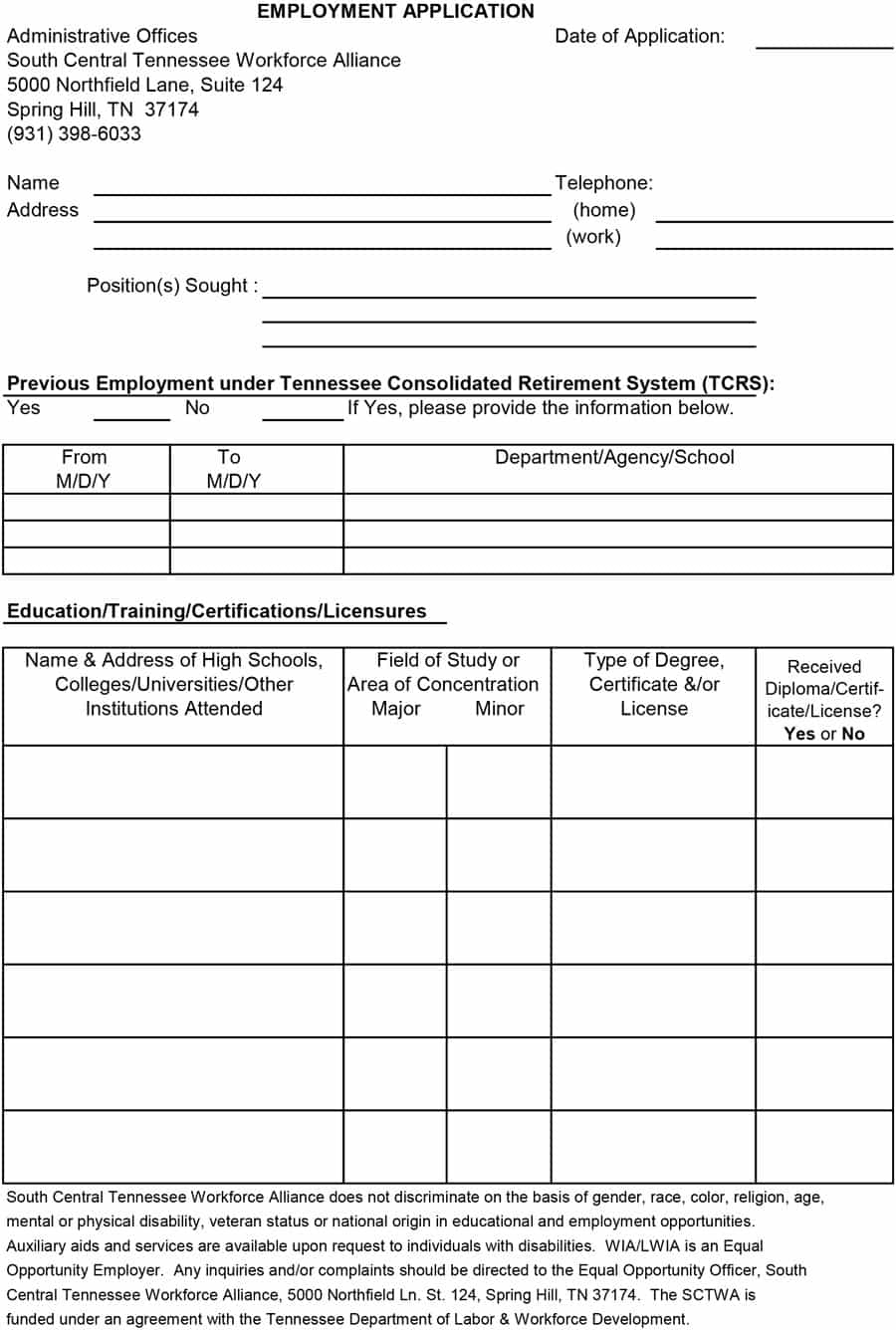 50 Free Employment / Job Application Form Templates [Printable - Free Printable Employment Application