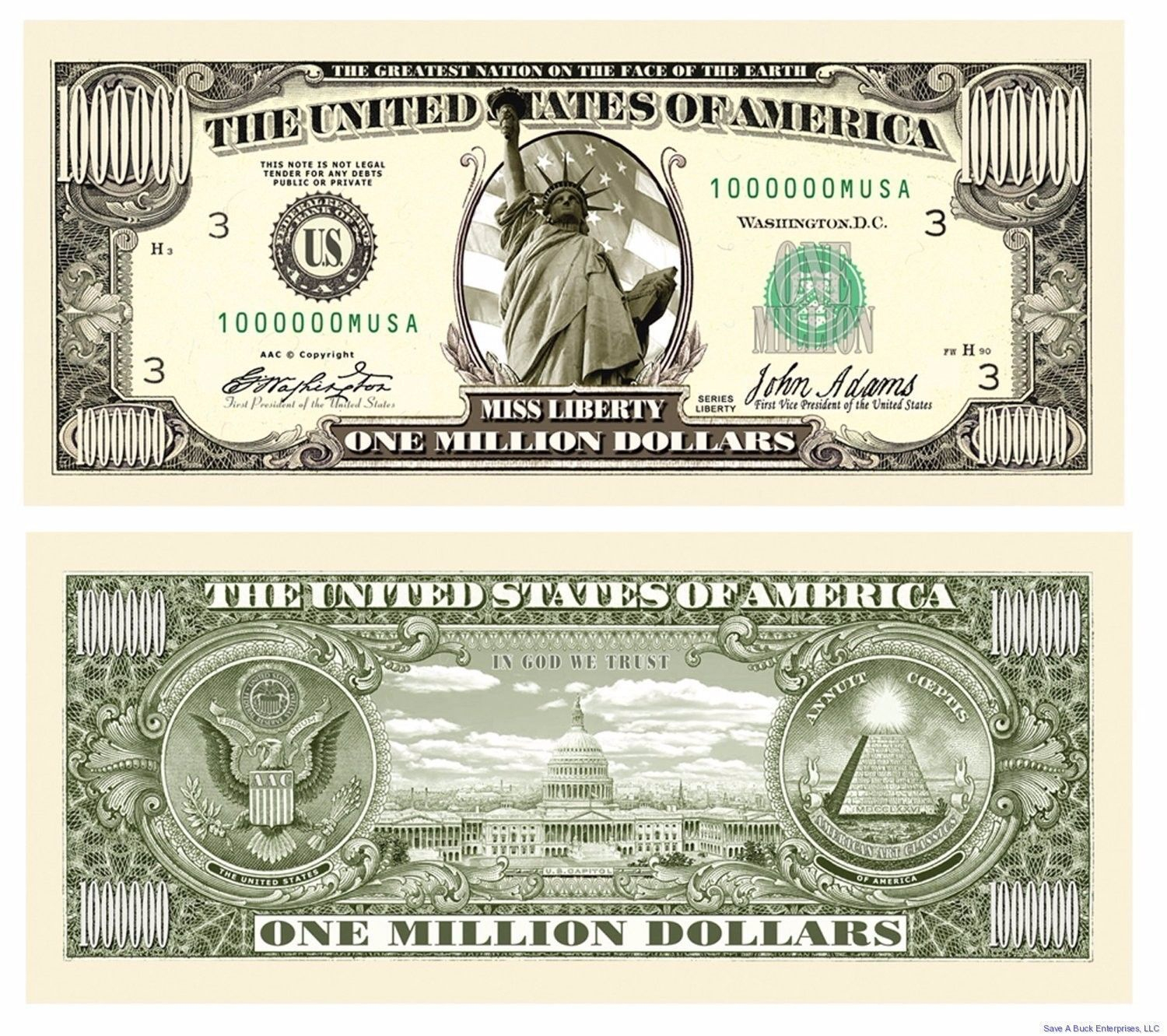 50) Traditional Million Dollar Bills - Fun Novelty Prank Collectible - Free Printable Million Dollar Bill
