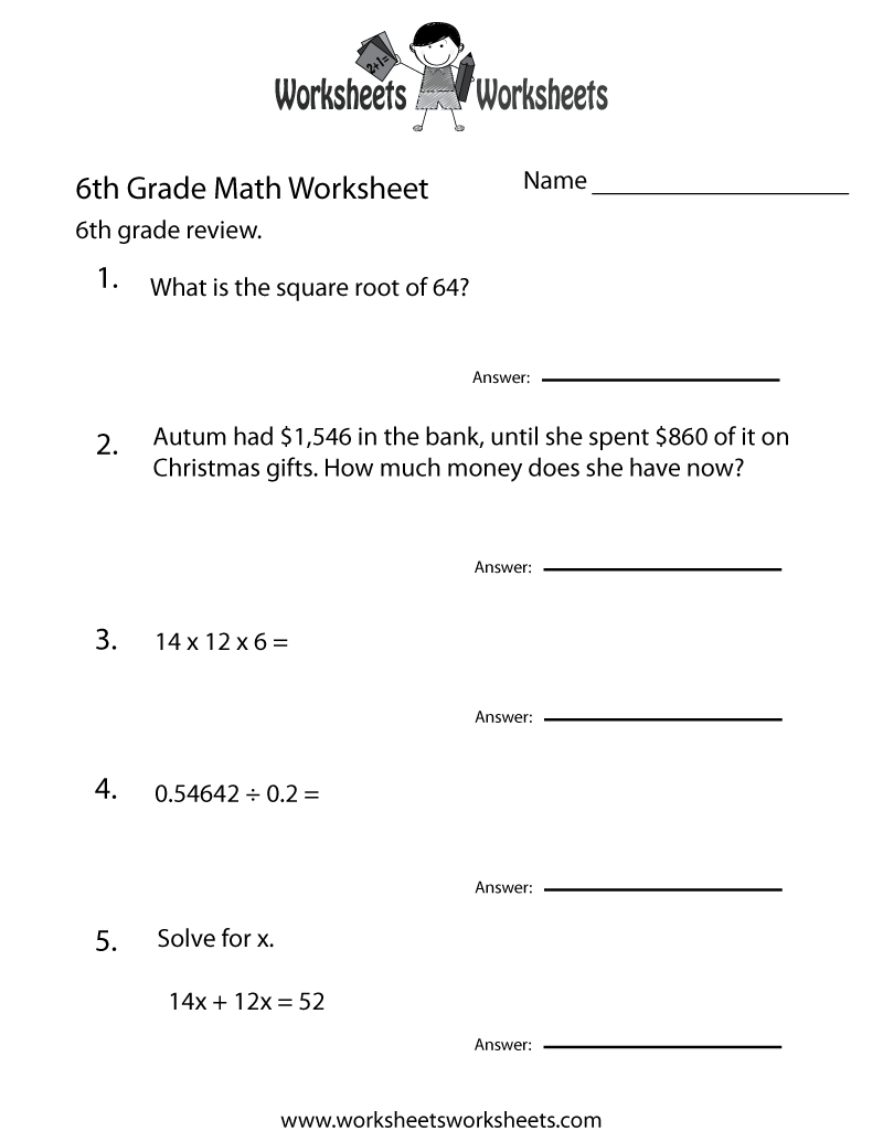 6 Grade Math Worksheets | Sixth Grade Math Practice Worksheet - Free - Year 6 Maths Worksheets Free Printable