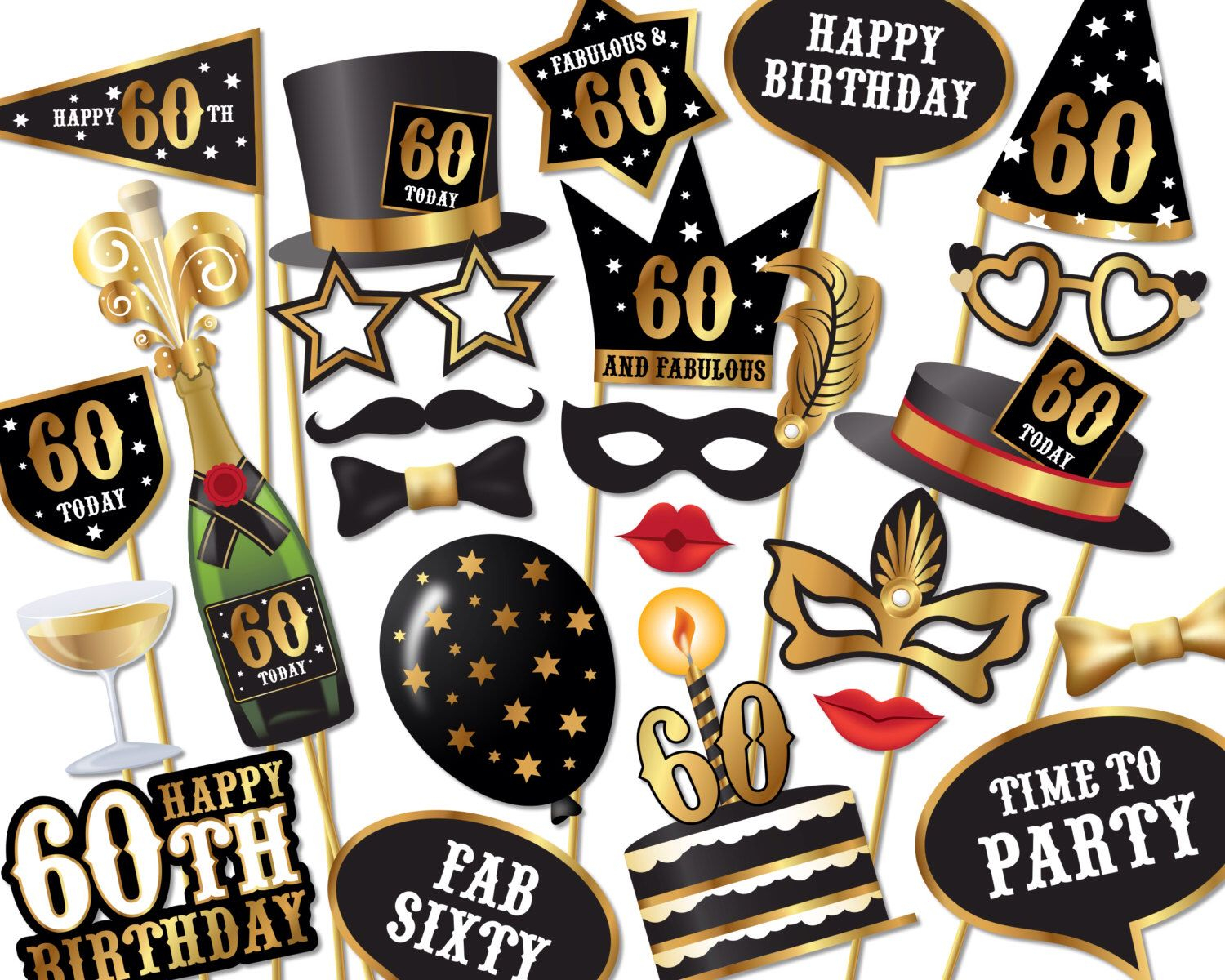 60Th Birthday Photo Booth Props - Instant Download Printable Pdf - Free Printable 70&amp;#039;s Photo Booth Props