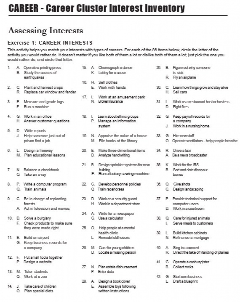 Printable Career Interest Survey For High School Students Free Free 