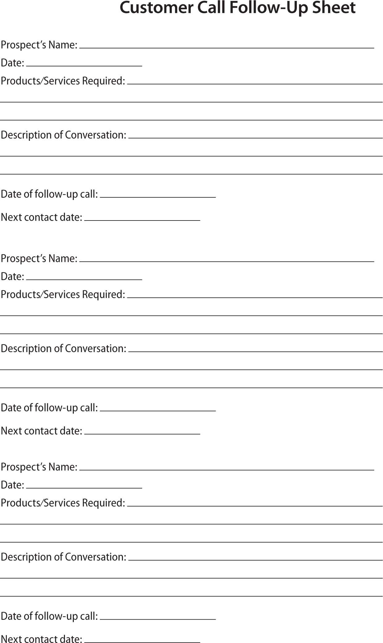 80 20 Prospect Sheet Customer Call Follow Up | Call Sheet - Free Printable Salon Sign In Sheets