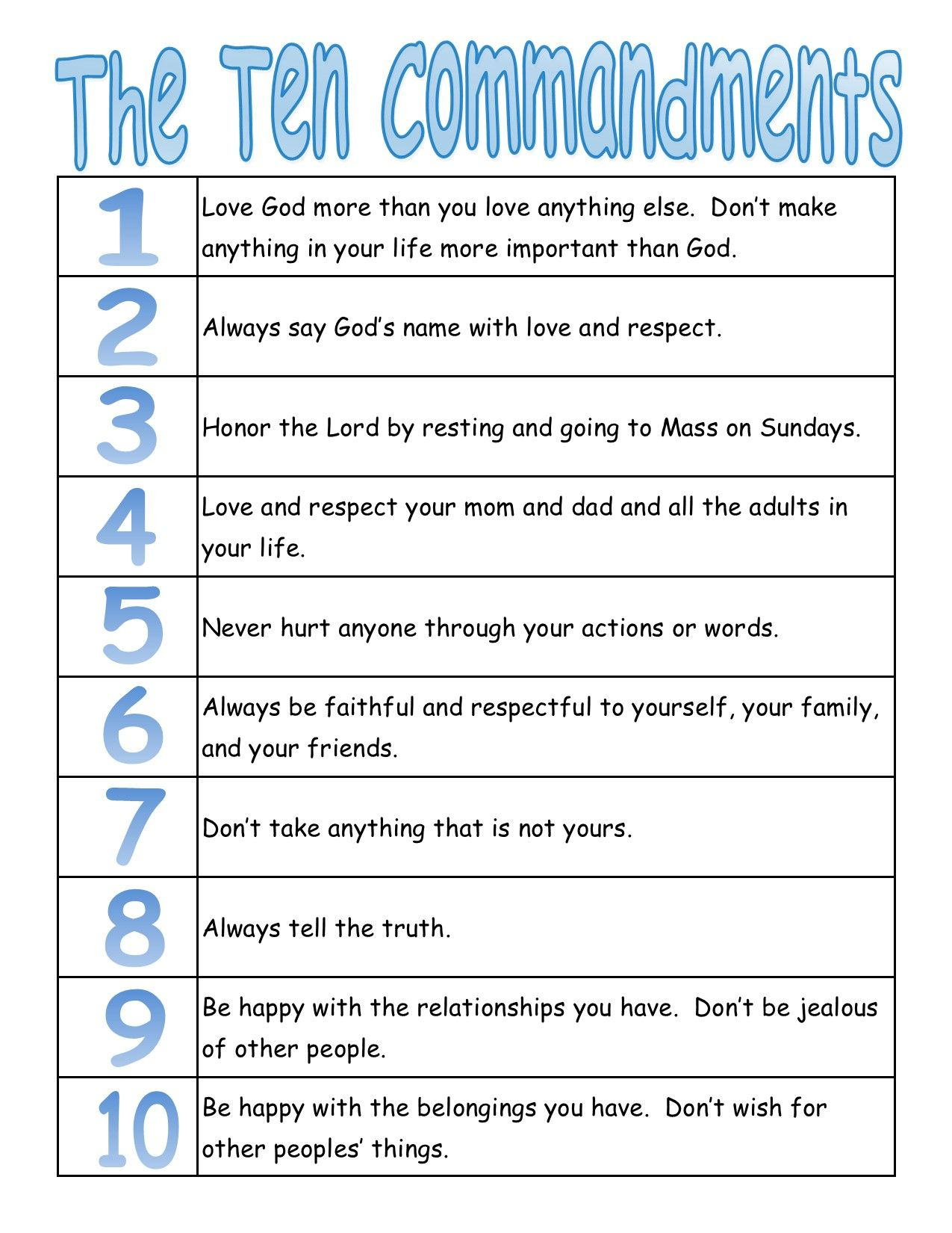 A True Catholic Version Of The Ten Commandments, For Kids | The Bible - Free Printable Catholic Mass Book