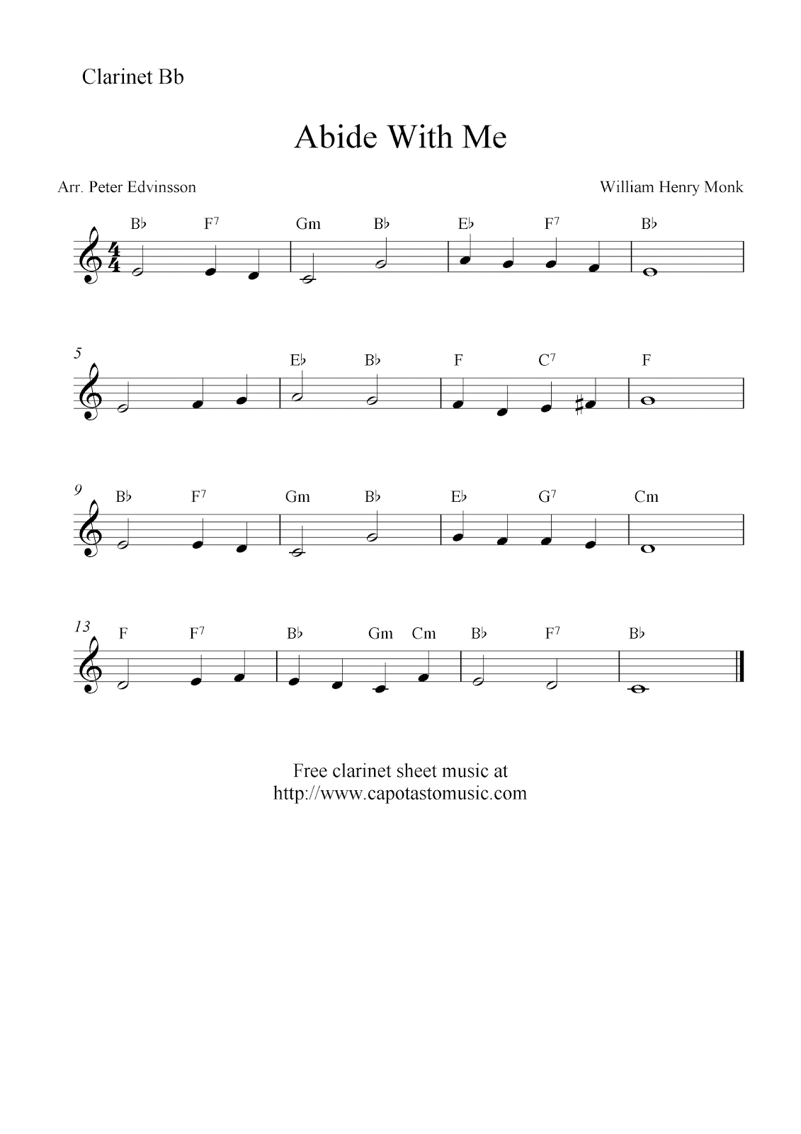 Abide With Me, Free Easy Clarinet Sheet Music - Free Printable Clarinet Sheet Music