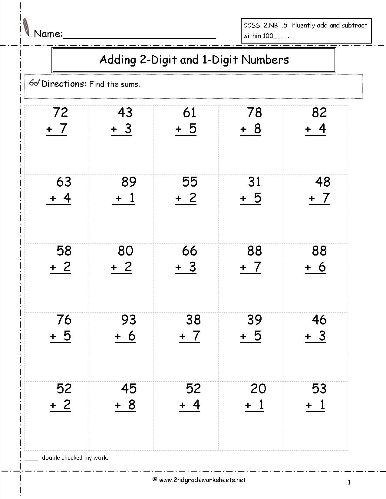 Adding Two Digit And One Digit Numbers | Satta | Pinterest - Free Printable Two Digit Addition Worksheets