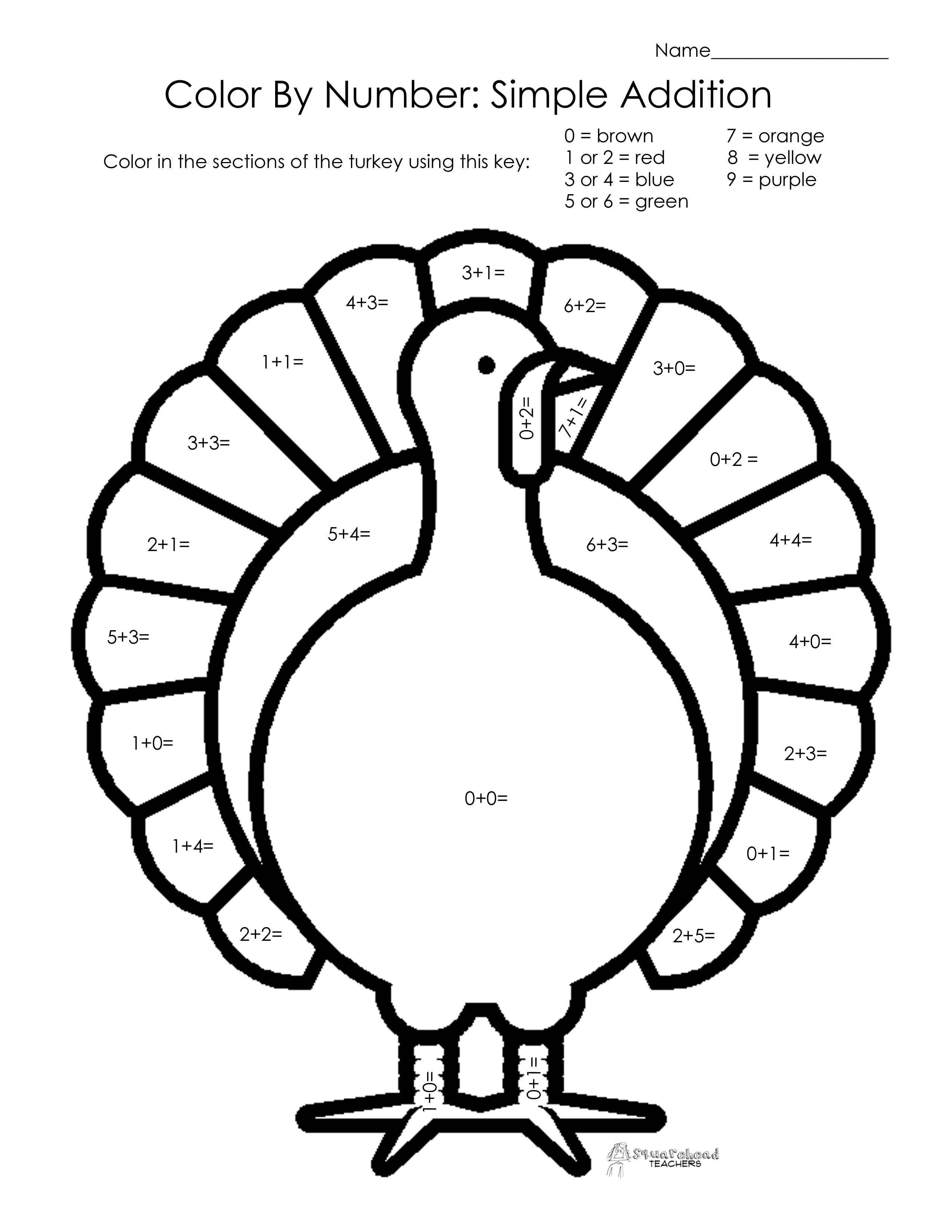 Addition Color Sheets | To Enjoy This Thanksgiving Math Worksheet - Free Printable Thanksgiving Math Worksheets For 3Rd Grade