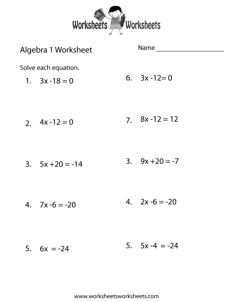 Algebra 1 Practice Worksheet Printable | Algebra Worksheets - Free Printable 8Th Grade Algebra Worksheets