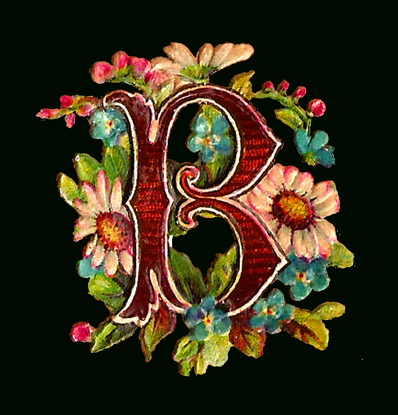 Antique Images: Free Antique Drop Cap Letter Clipart Floral Daisy - Free Printable Flower Letters