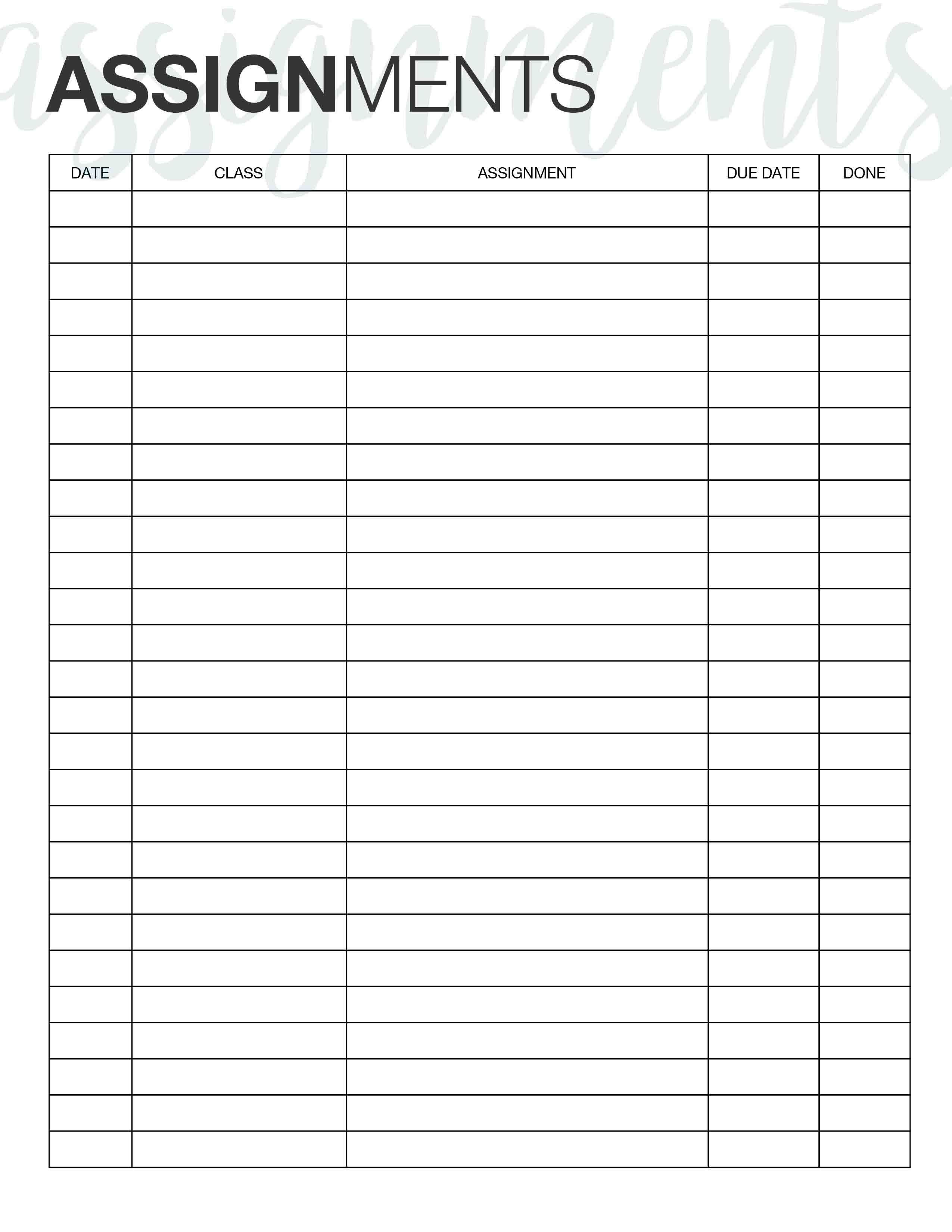 Assignment Tracker. Here&amp;#039;s A Simple Free Printable That You Can Use - Free Printable Academic Planner