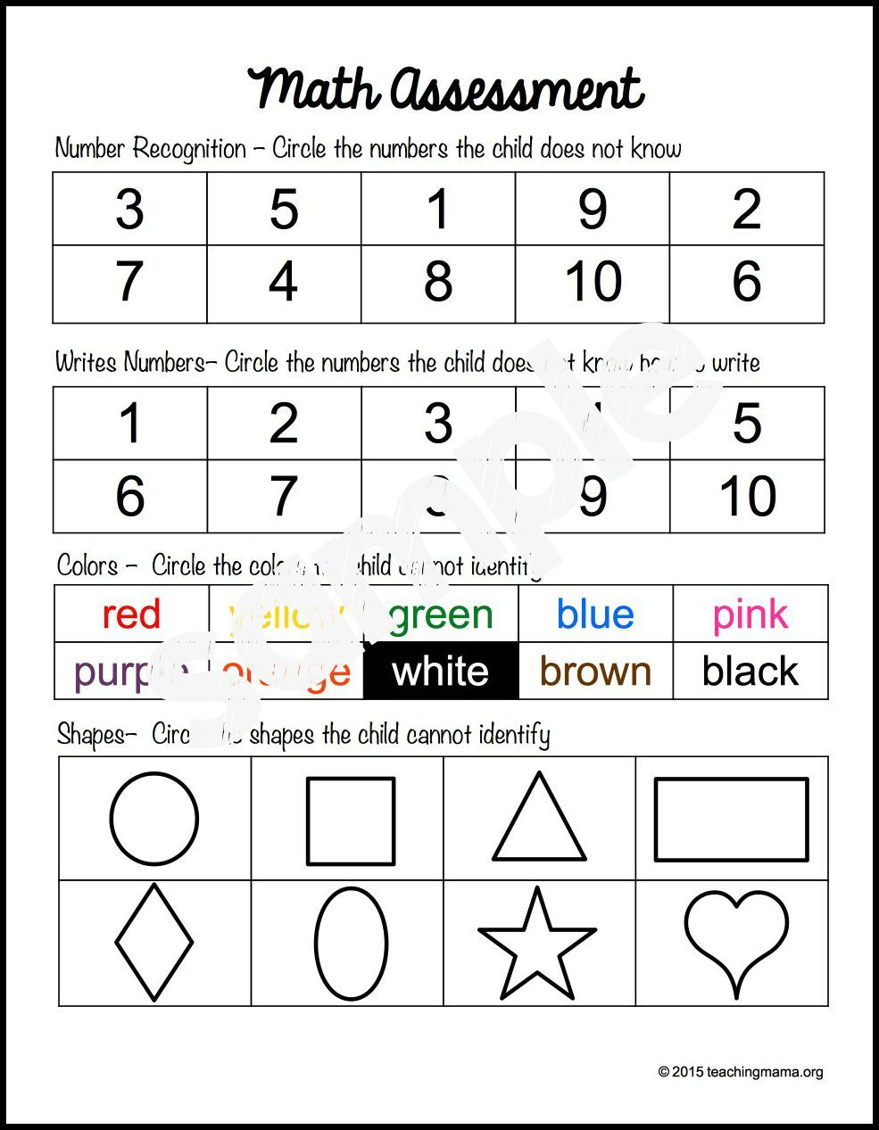 At The Beginning Of The Year, It&amp;#039;s A Great Idea To Do A Preschool - Free Printable Informal Math Assessments