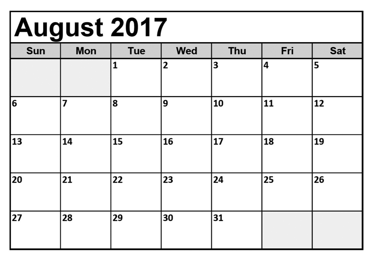 August 2017 Calendar With Holidays - Printable Monthly Calendar - Free Printable August 2017
