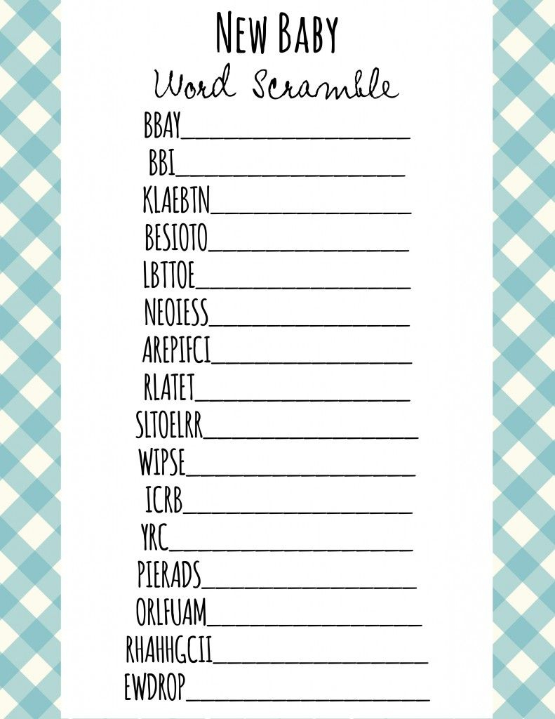 Baby Shower Games Word Scramble - Free Word Scramble Maker Printable