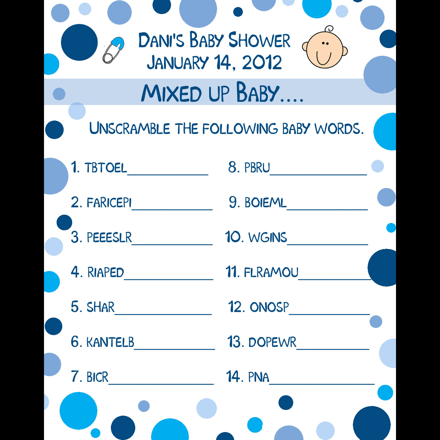 Baby Shower Word Scramble Game | Kiddo Shelter - Free Printable Baby Shower Word Search