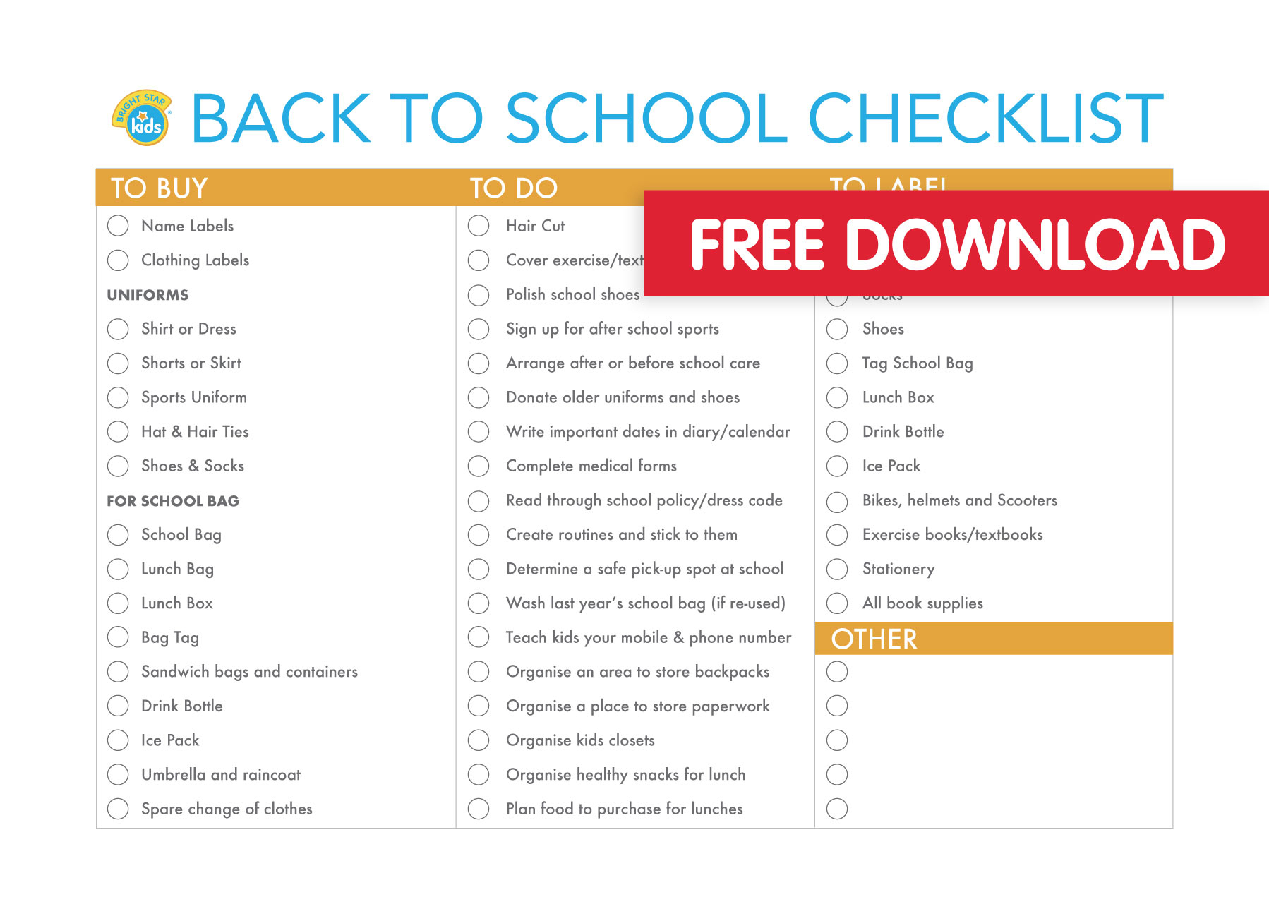 Back To School Checklist Free Printable - Bright Star Kids - Free Printable Textbooks