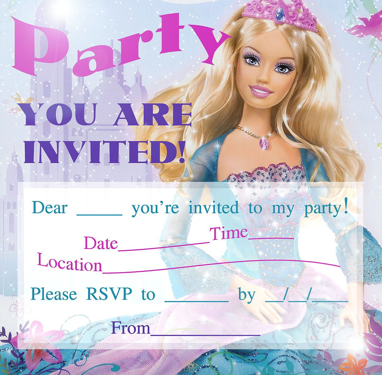 Barbie Coloring Pages: Barbie Printable Invitations For A Party - Free Printable Barbie Birthday Party Invitations