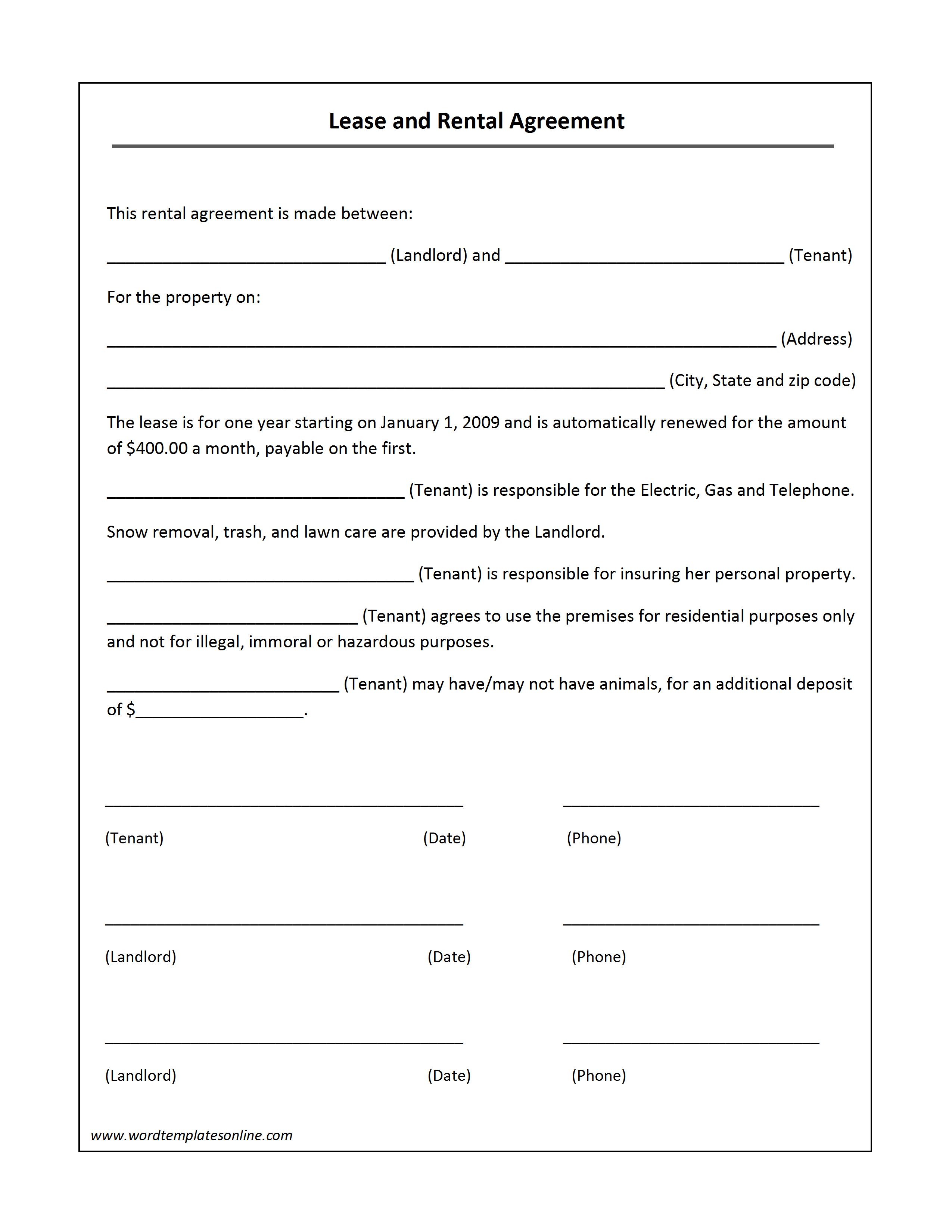 Free Printable Rental Forms Printable Forms Free Online