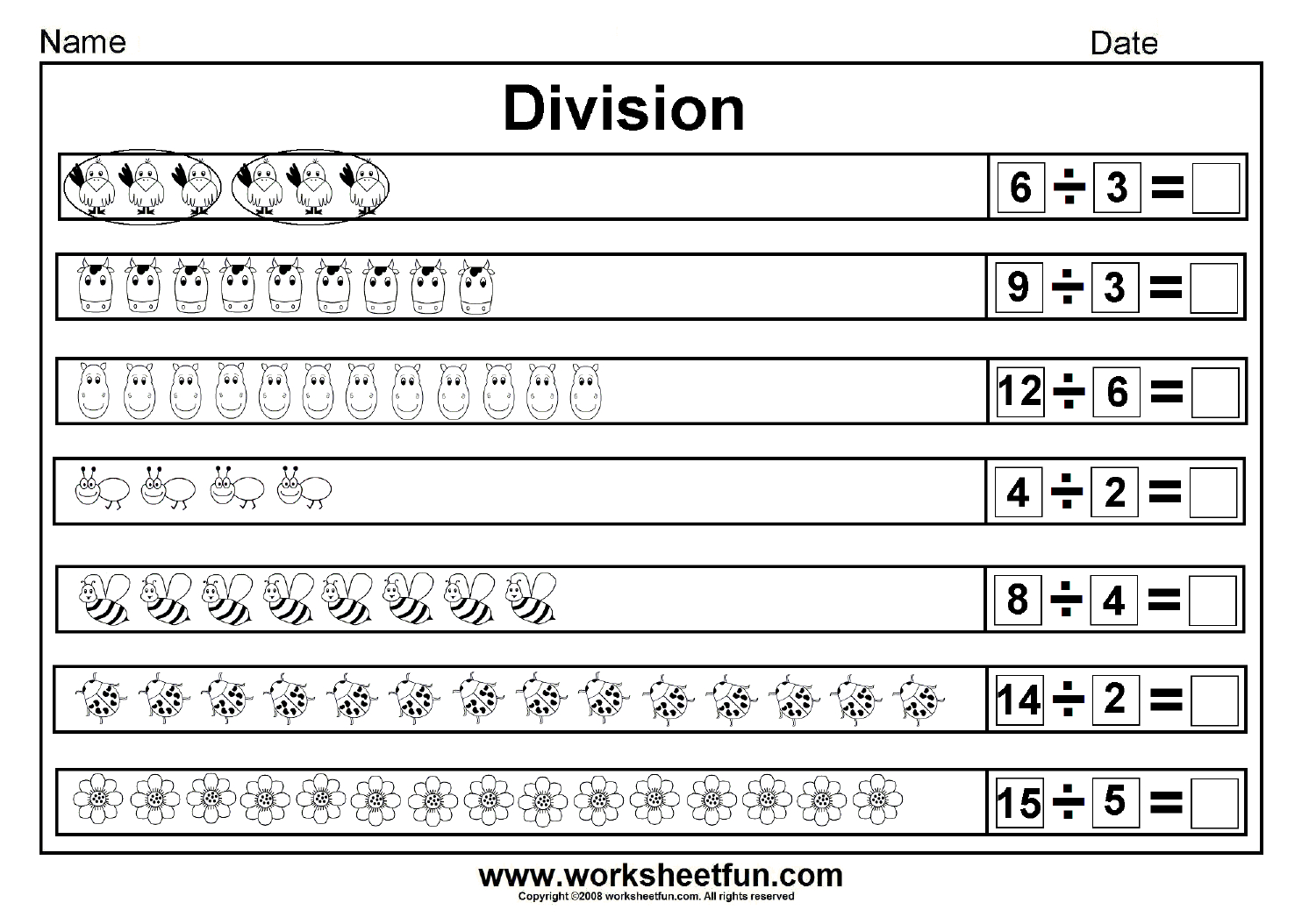 Beginner Division – Sharing Equally – Picture Division - 14 - Free Printable Division Worksheets Grade 3