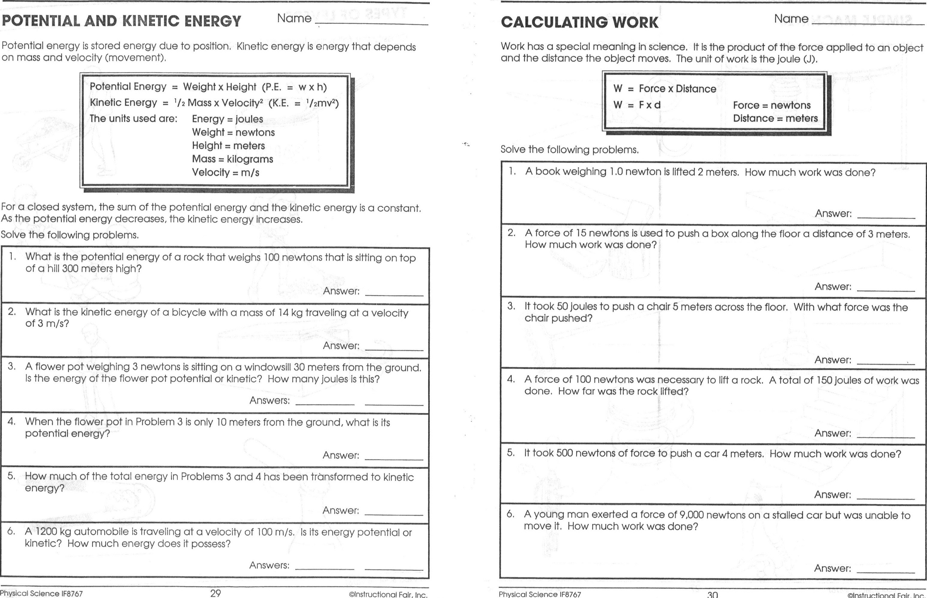 Best Of Potential Vs Kinetic Energy Worksheet Answers New Collection - Free Printable Worksheets On Potential And Kinetic Energy